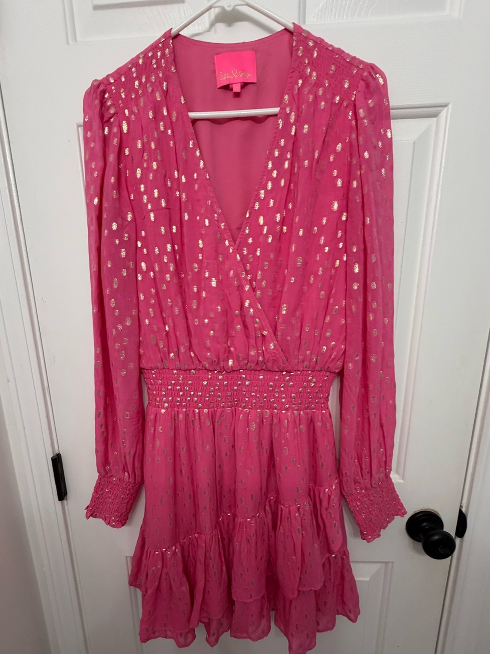 Lilly Pulitzer Cristiana  Dress in the color Aura Pink with metal gold